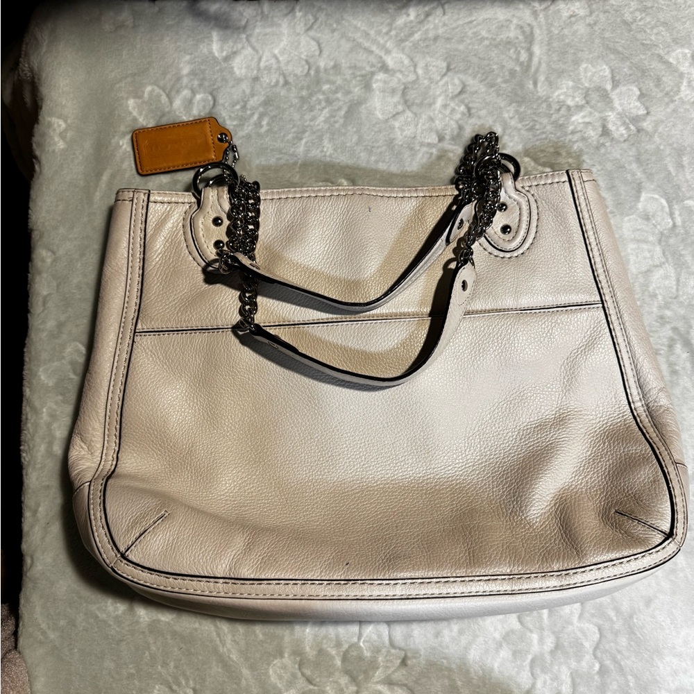 Coach 24081 white leather Y2K vintage chain shoulder strap tote bag - Picture 13 of 14